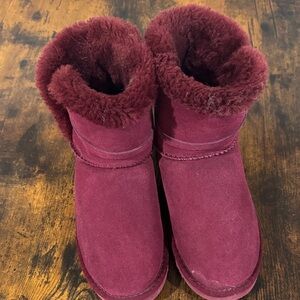 Lamo Burgundy Suede Boots with Plush Lining